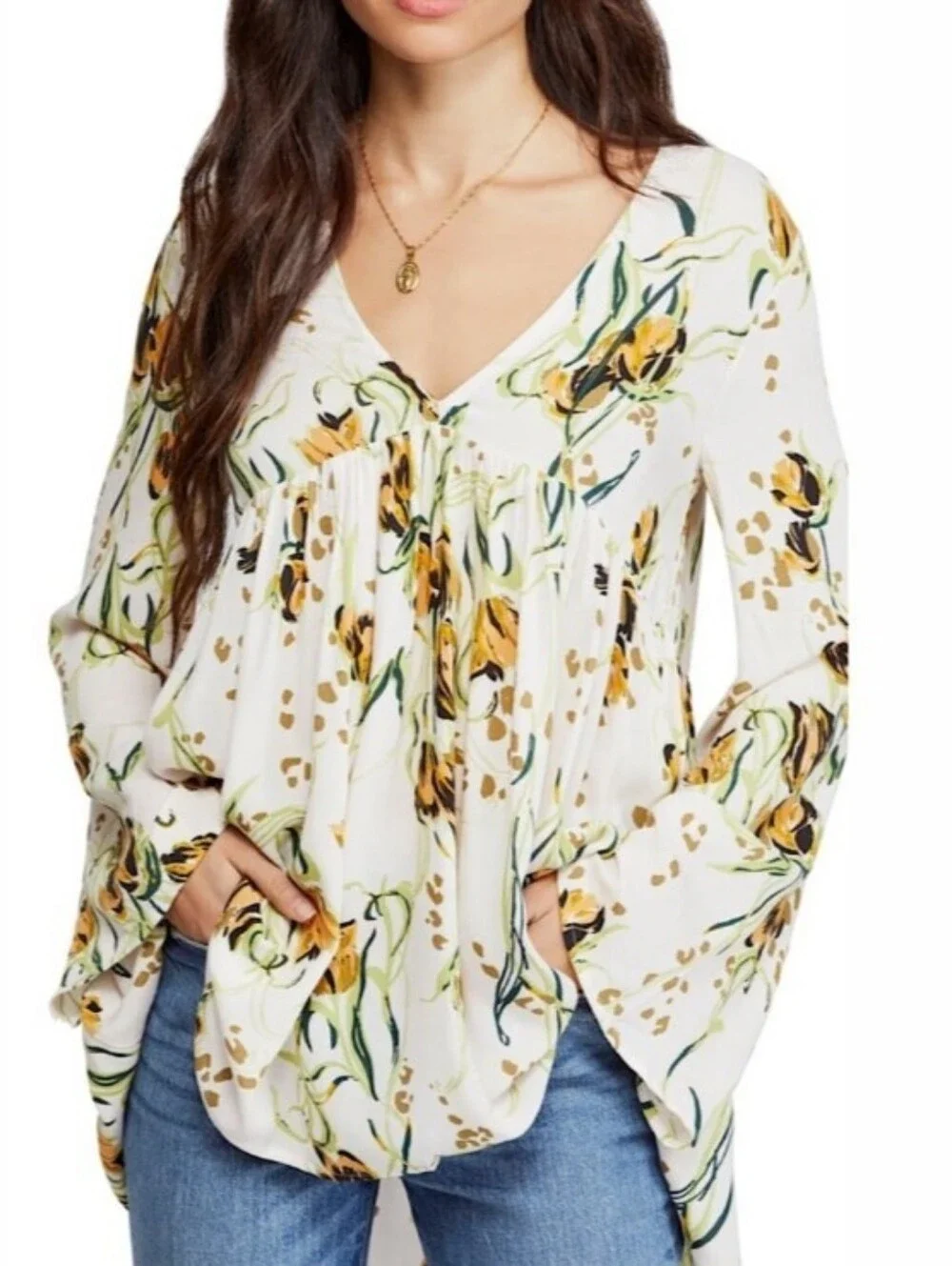 Free People lightweight peasant blouse with a flattering V-neck